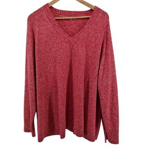 Woman‎ Within Pin Red Marled V-Neck Sweater Plus Size 3X 30/32 Pullover Layering